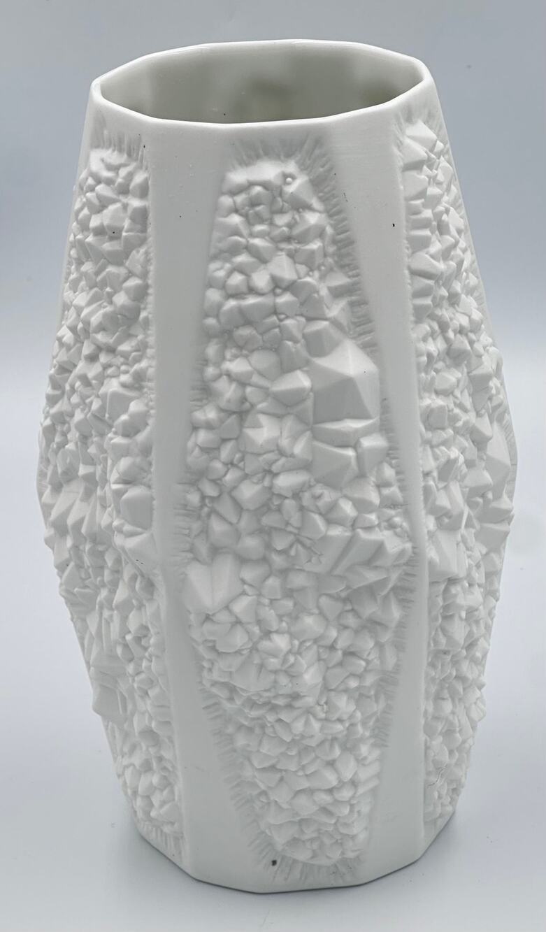 1960's AK Kaiser Bisque Porcelain Vase Germany Op Art Crystal Relief Model 273